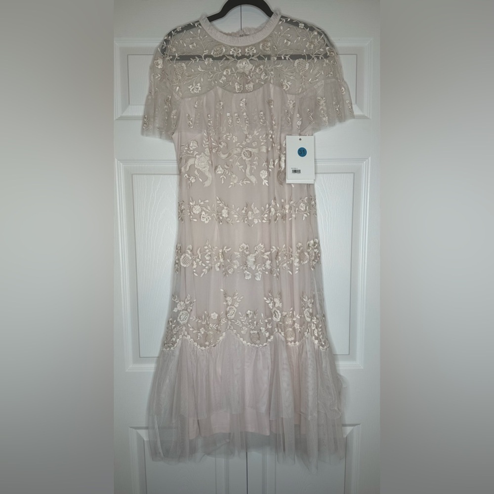 NWT Mac Duggal #35147 Sheer Neck Flutter Sleeve Dress in Blush - Picture 7 of 12